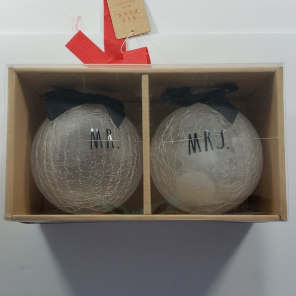 Rae Dunn Set of two Glass Ornaments (Mr. & Mrs.) - Picture 1 of 6